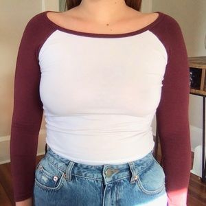 Cropped Baseball Tee- Maroon & White